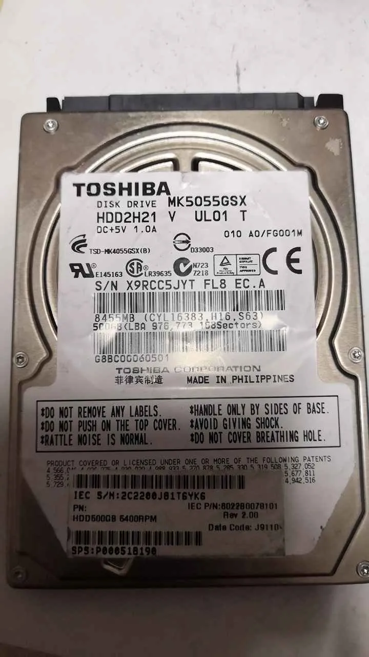 Toshiba MK5055GSX S/N X9RCC5JYTFL8