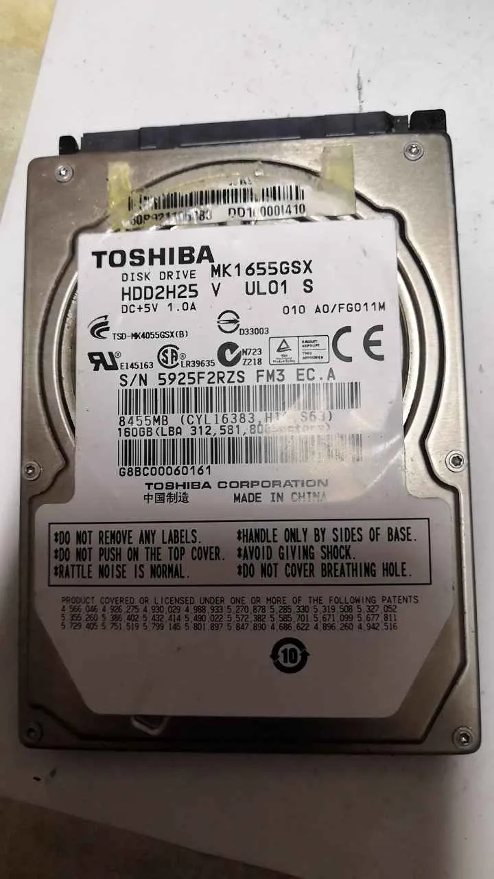 Toshiba MK1655GSX S/N 5925F2RZSFM3