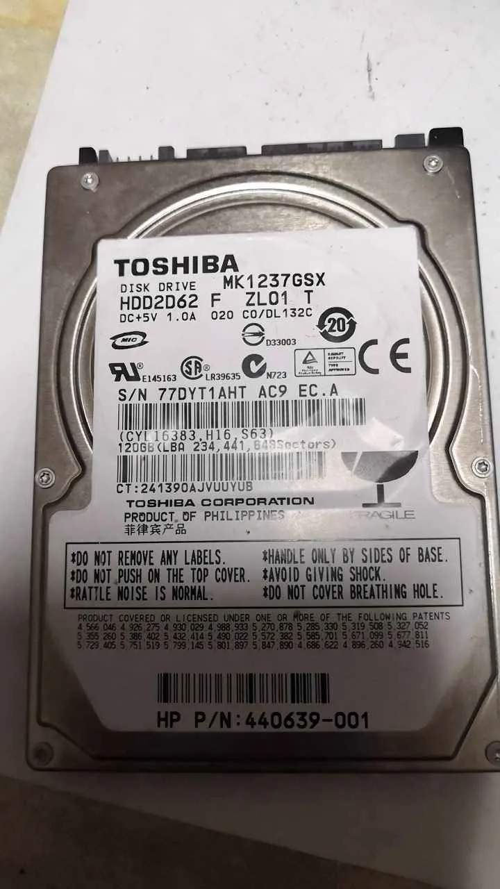 Toshiba MK1237GSX S/N 77DYT1AHTAC9