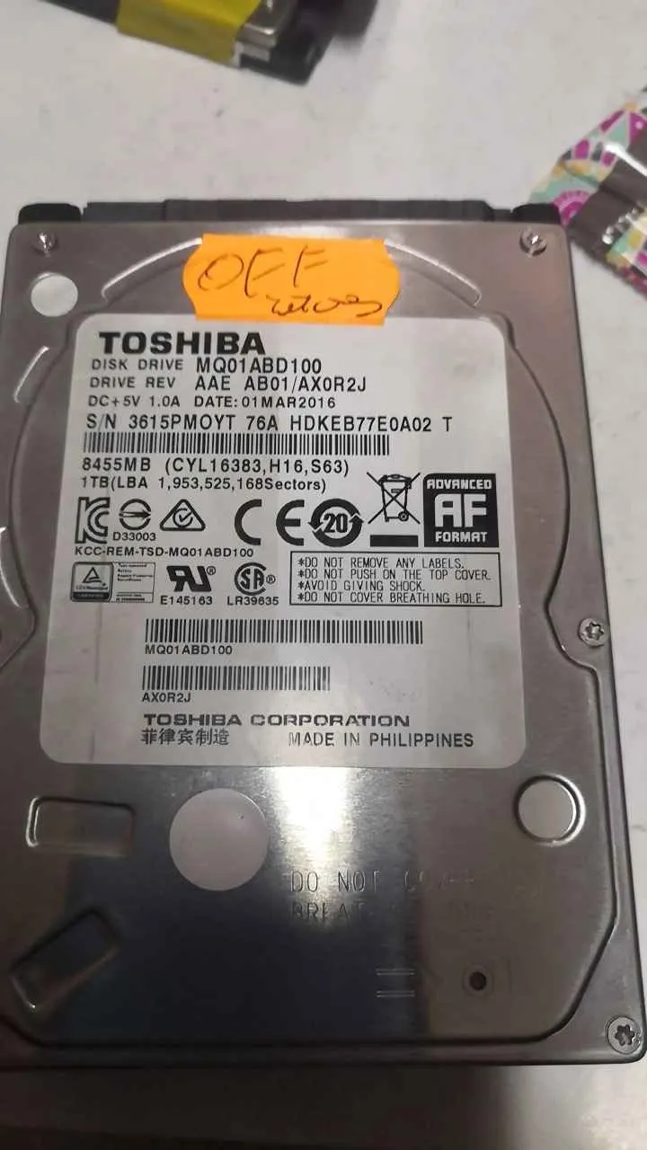 Toshiba MQ01ABD100 S/N 3615PMOYT76A