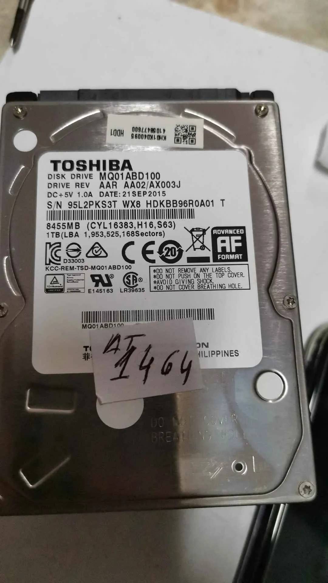 Toshiba MQ01ABD100 S/N 95L2PKS3TWX8