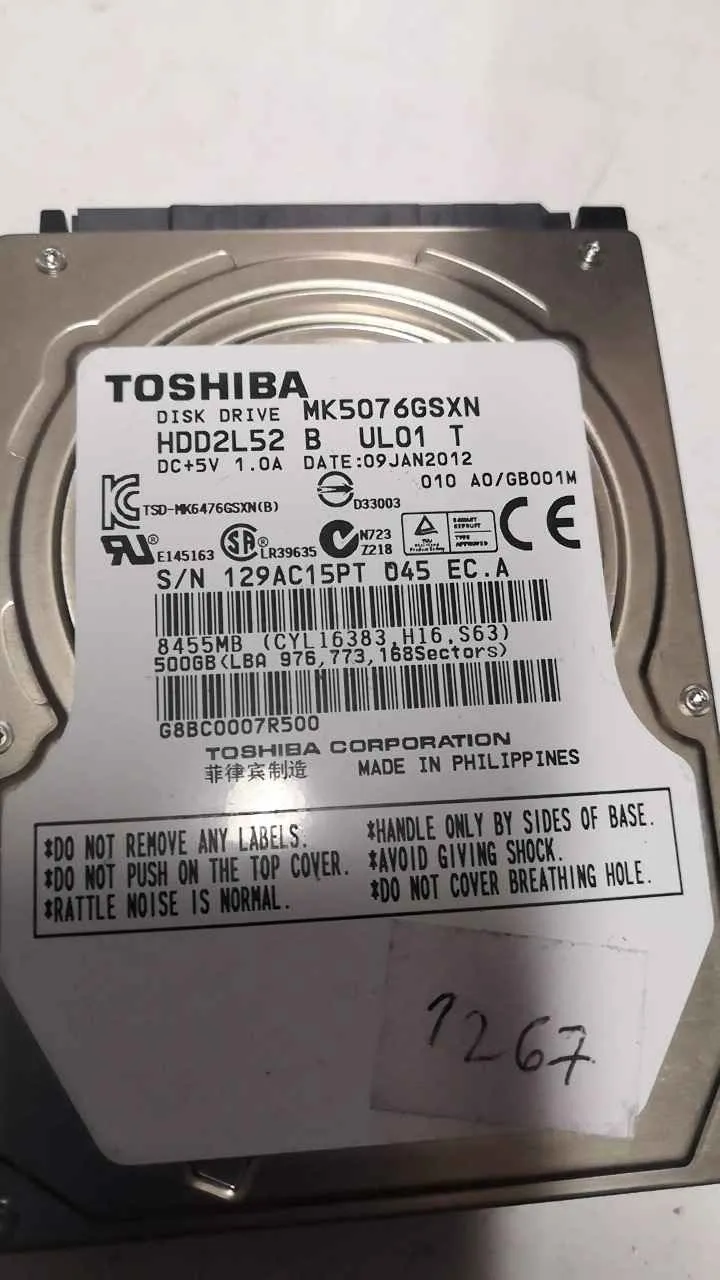 Toshiba MK5076GSXN S/N 129AC15PTO45