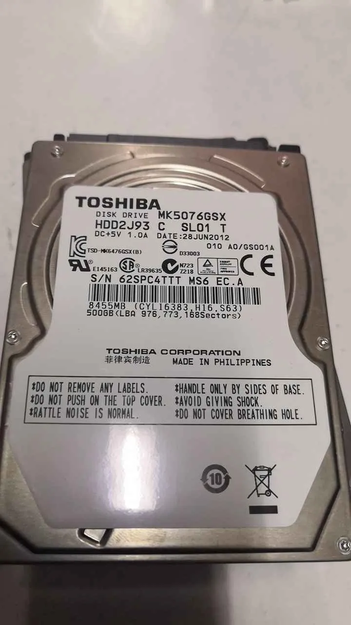 Toshiba MK5076GSX S/N 62SPC4TTTMS6