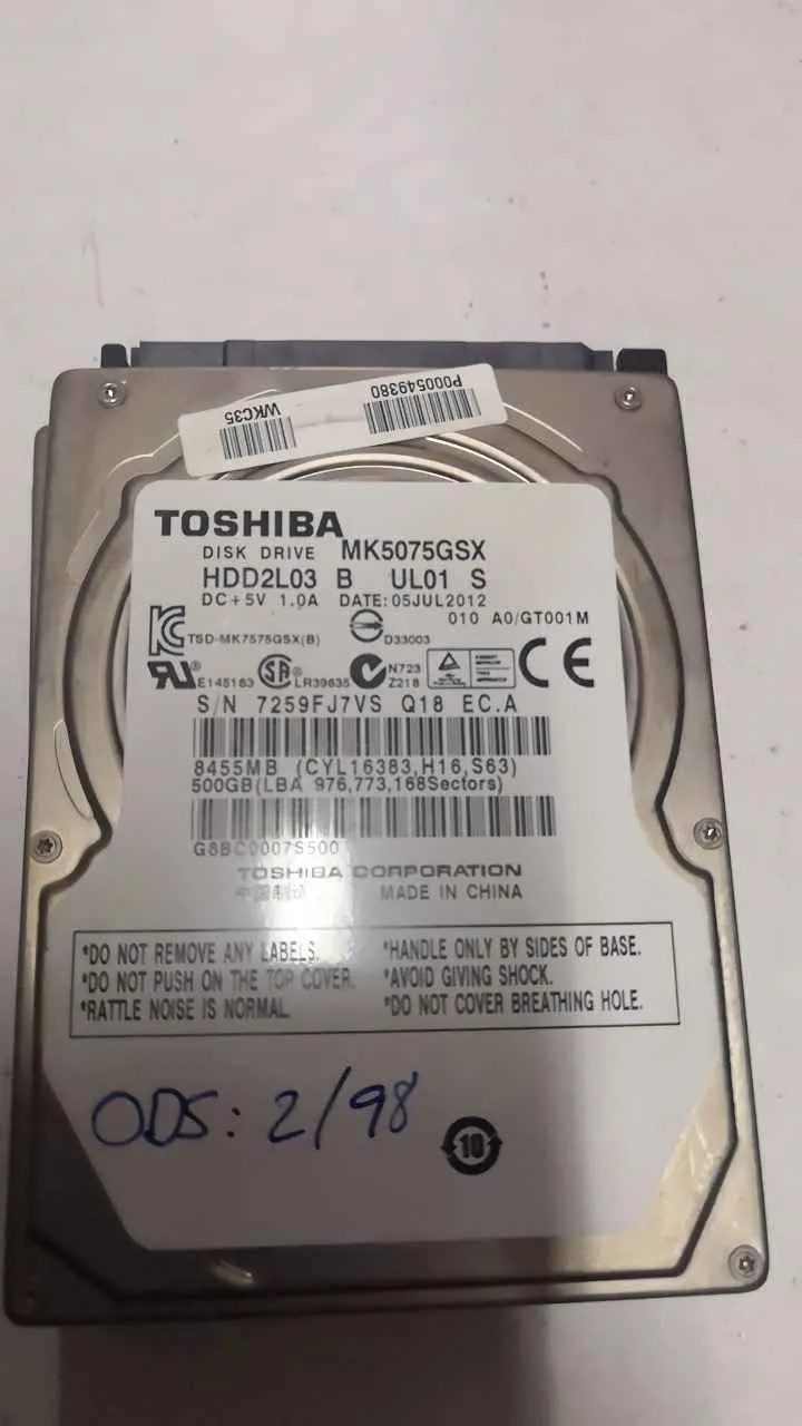 Toshiba MK50755GSX S/N 7259FJ7VSQ18