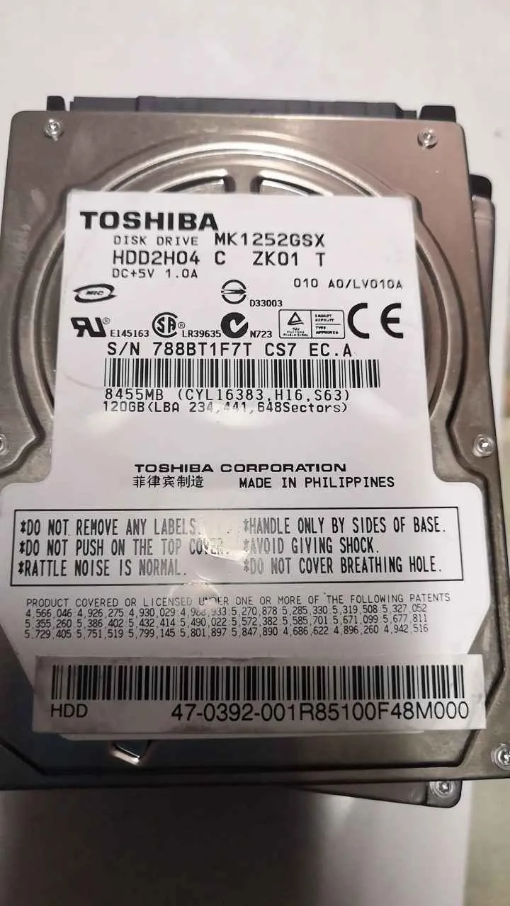 Toshiba MK1252GSX S/N 788BT1F7TCS7