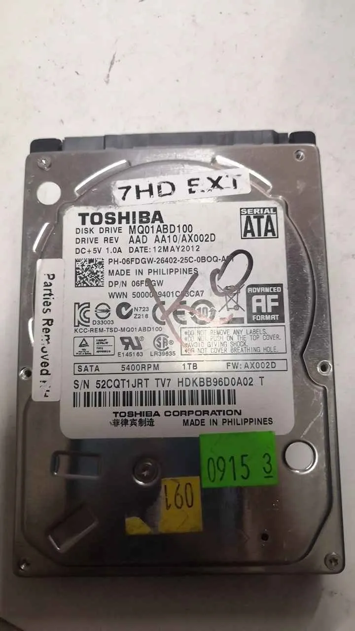 Toshiba MQ01ABD100 S/N 52CQT1JRTTV7