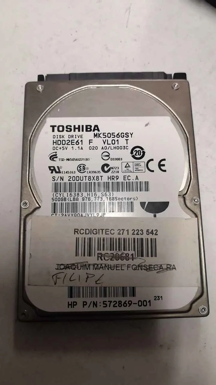 Toshiba MK5056GSY S/N 20DUT8X8THR9