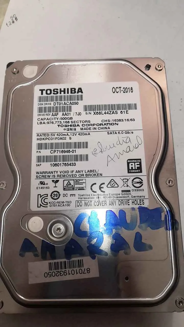 Toshiba DT01ACA050 S/N X68L44ZAS61E