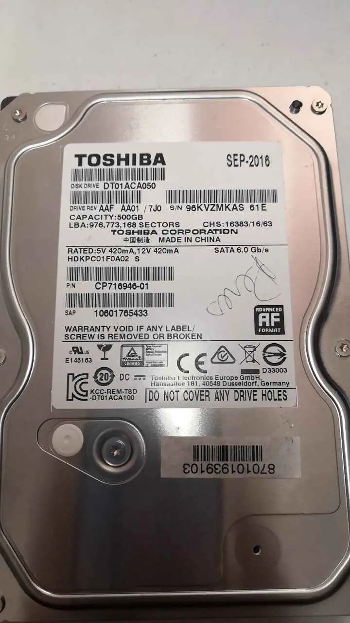 Toshiba DT01ACA050 S/N 96KVZMKAS61E