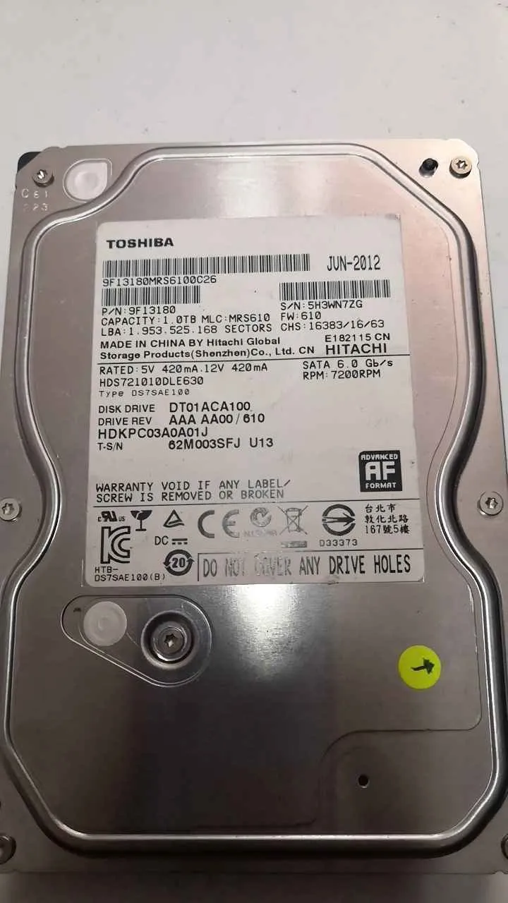 Toshiba DT01ACA100 S/N 9F13180