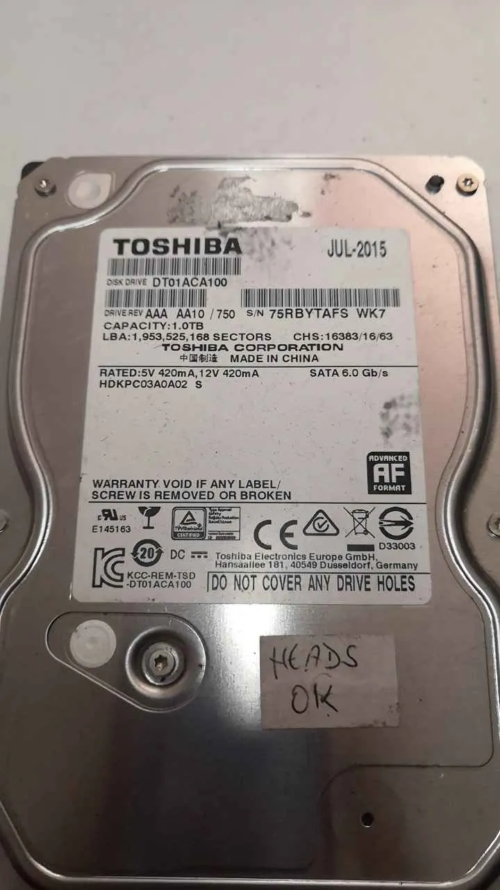 Toshiba DT01ACA100 S/N 75rbytafs