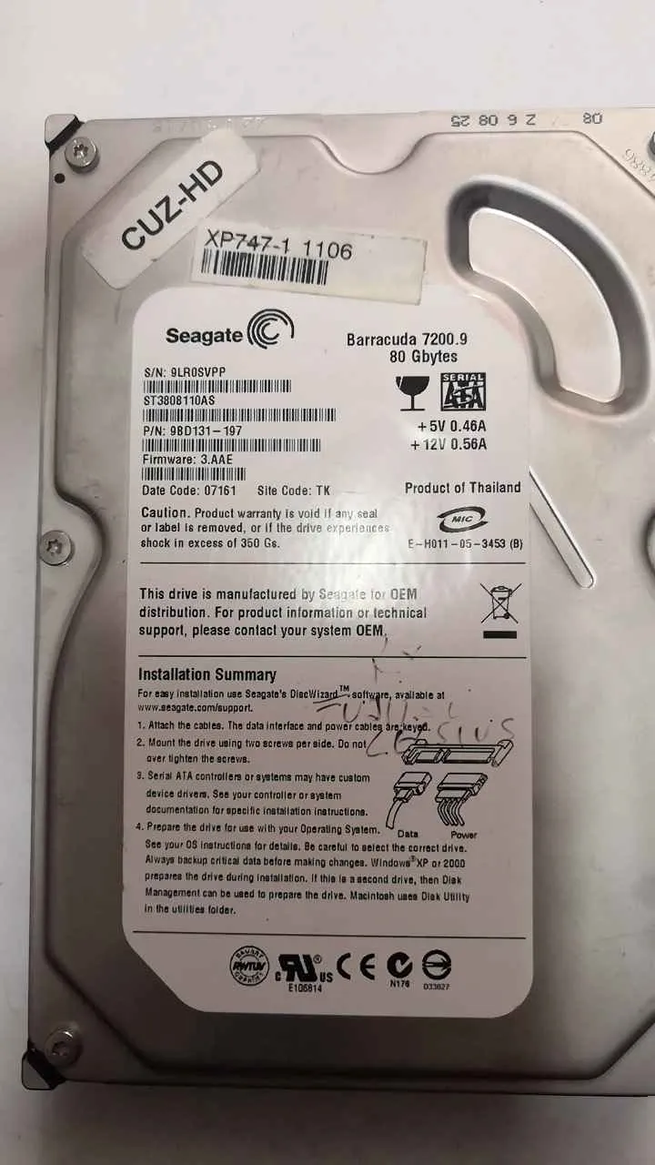 Seagate ST3808110AS S/N 9LR0SVPP