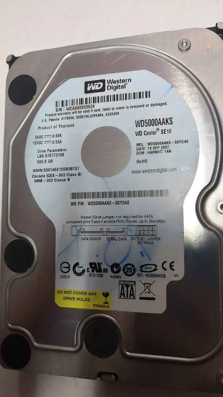 Western Digital WD5000AAKS-00YGA0 S/N WCAS80933924