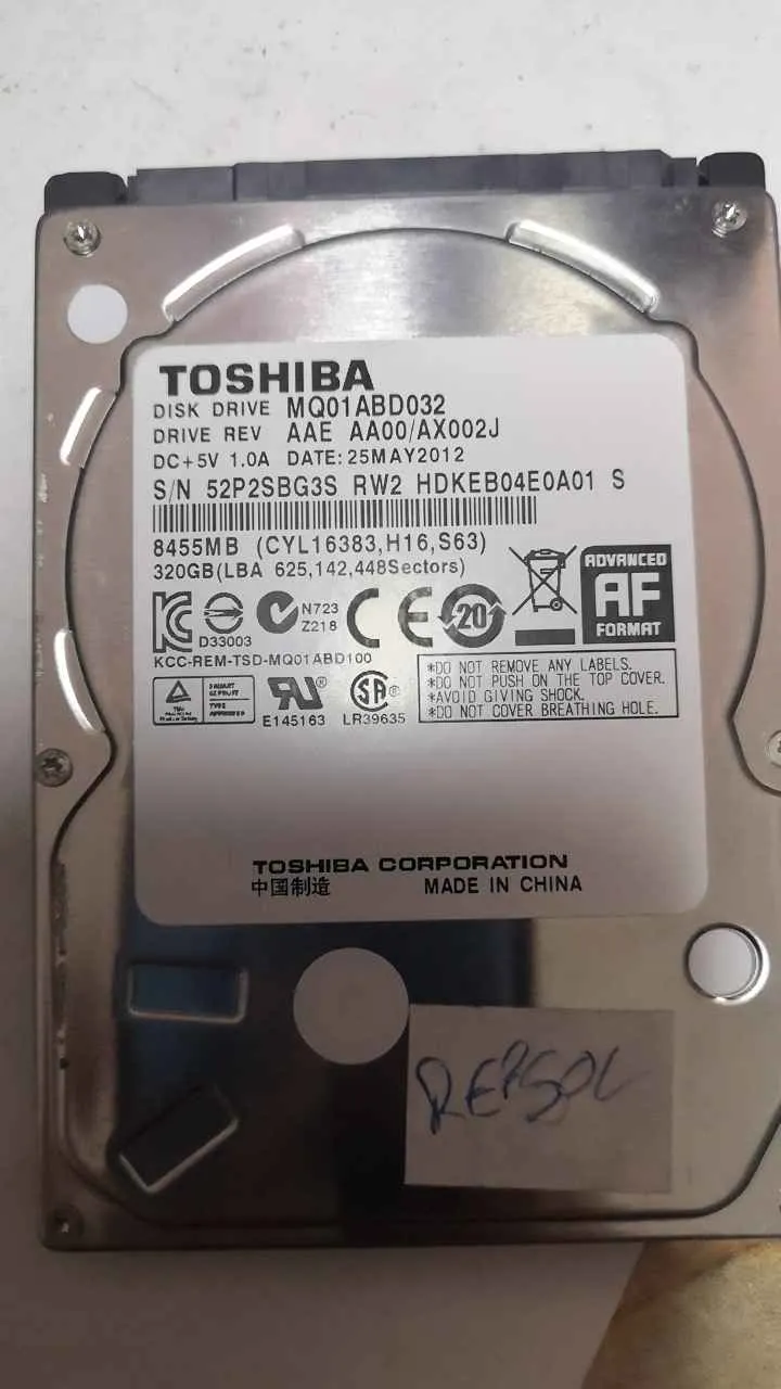 Toshiba MQ01ABD032 S/N 52P2SBG3SRW2
