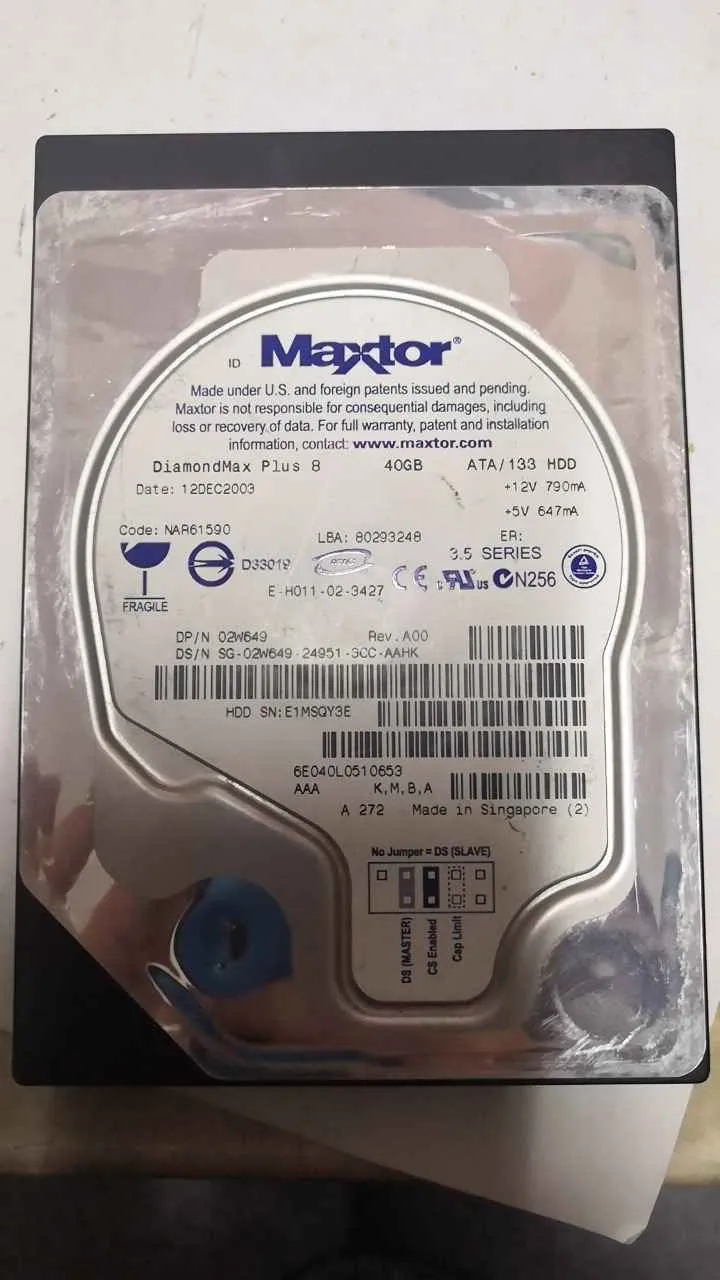 Fotografia dador Maxtor DIAMONMAX PLUS8 40BG SN E1MSQY3E