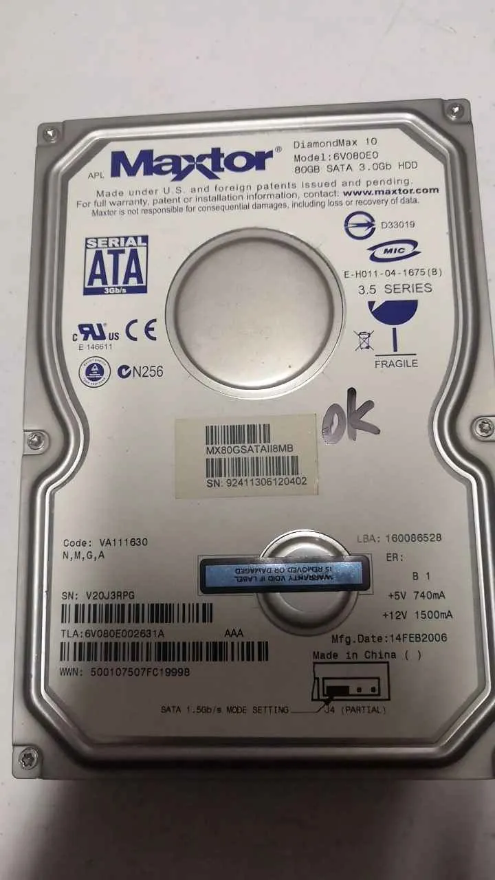 Maxtor 6V080E0 S/N V20J3RPG