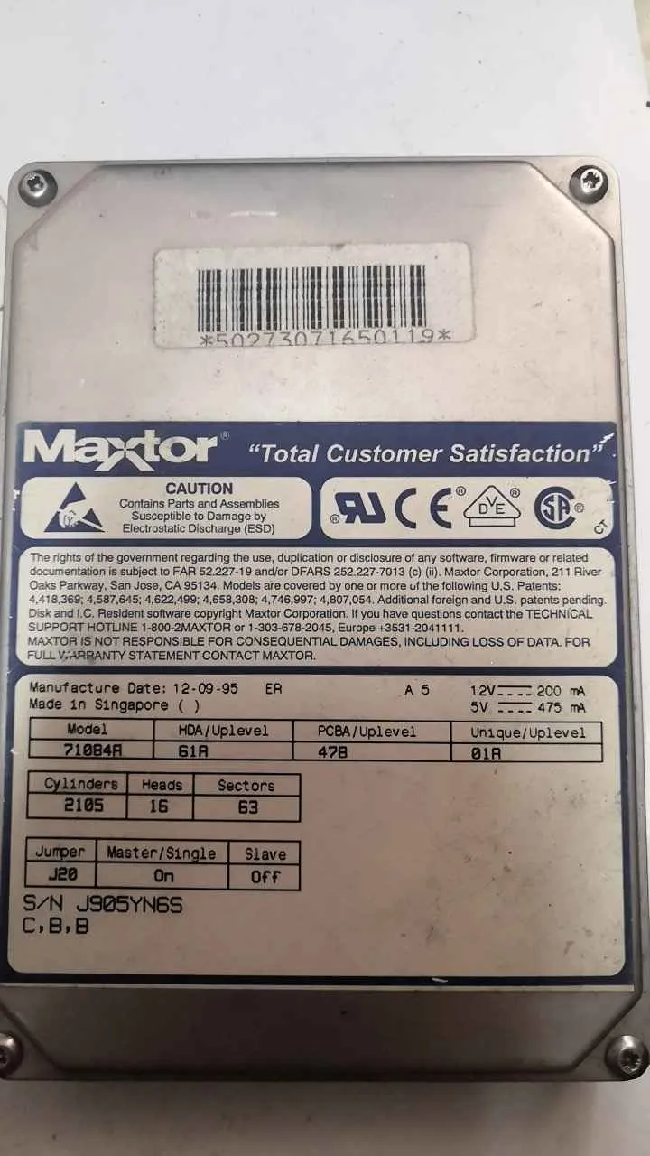 Maxtor 71084A S/N J905YN6S