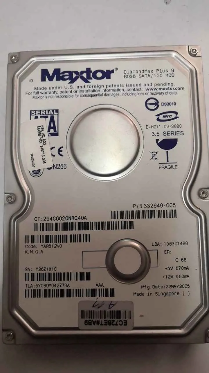 Maxtor DIAMONDMAX PLUS 9 80GB S/N Y26Z1X1C
