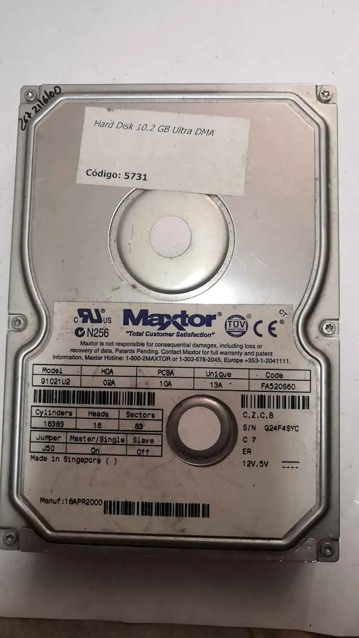 Maxtor 91021U2 S/N G24F4SYC
