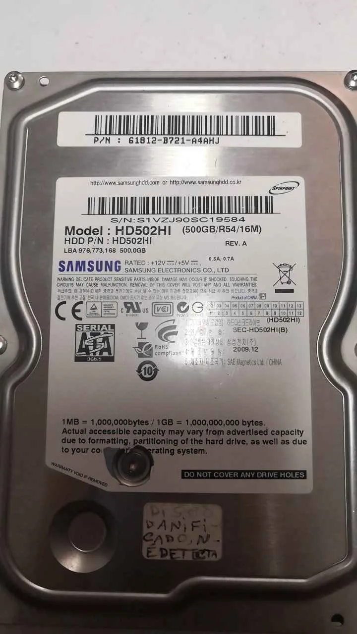 Samsung HD502HI S/N S1VZJ90SC19584