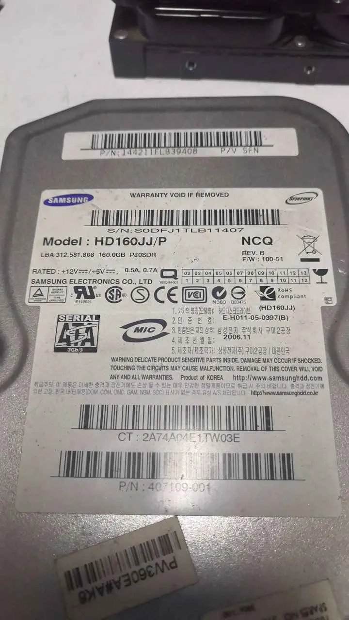 Samsung HD166JJ/P S/N S0DFJ1TLB11407