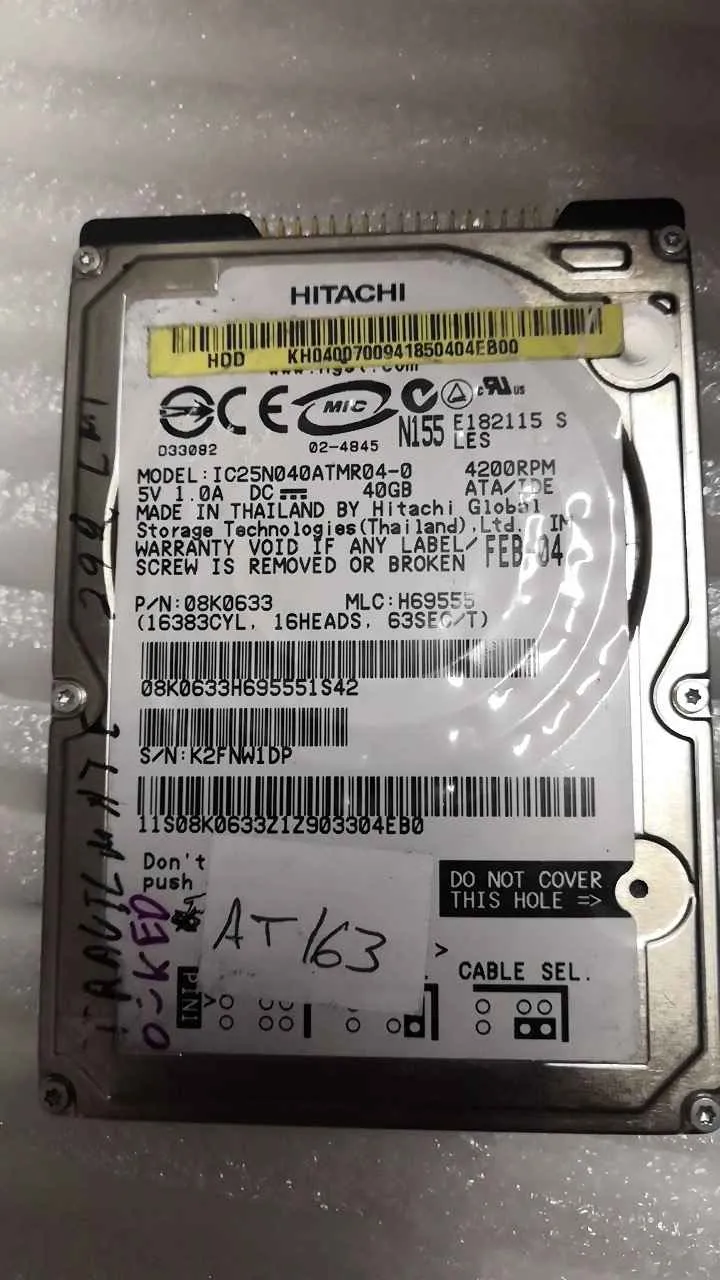 Fotografia dador IBM IC25N040ATMR04-0 SN K2FNW1DP