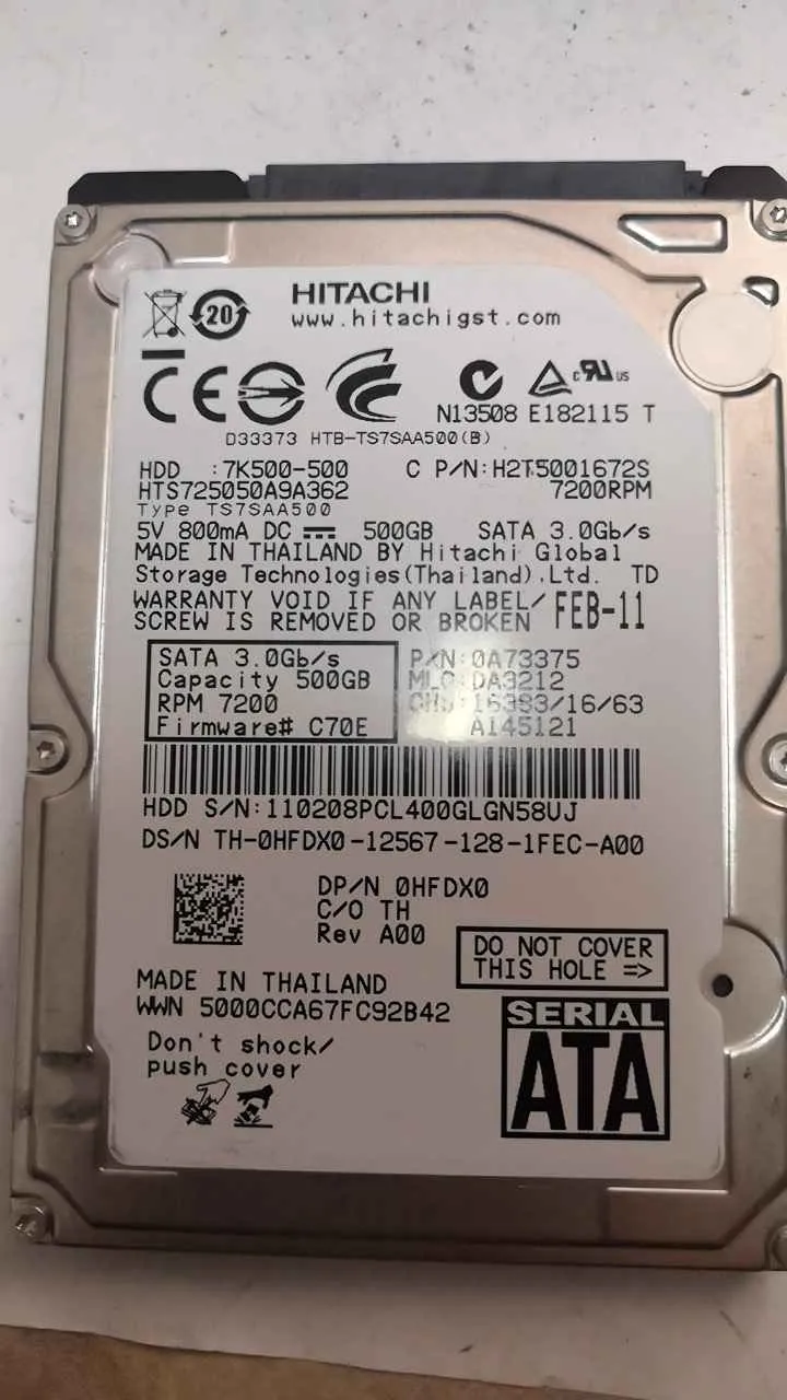 Hitachi HTS725050A9A362 S/N 110208PCL400GLGN58UJ
