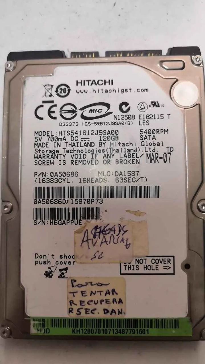 Hitachi HTA541612J9SA00 S/N H6GAPPUE