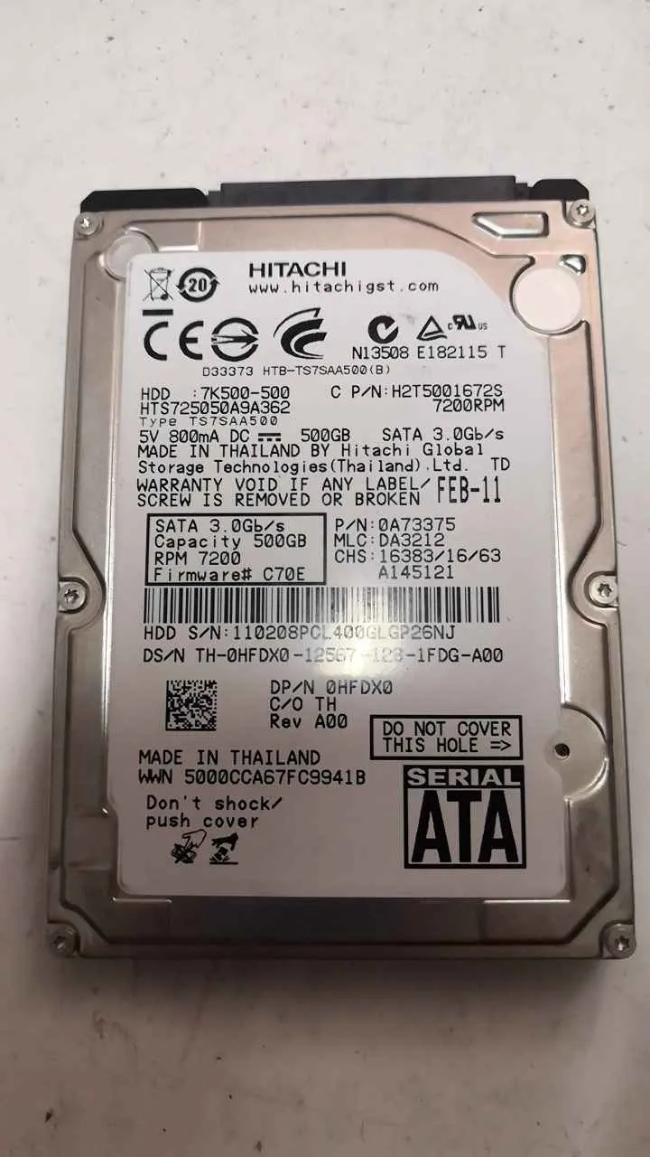 Hitachi HTS725050A9A362 S/N 110208PCL400GLGP26NJ