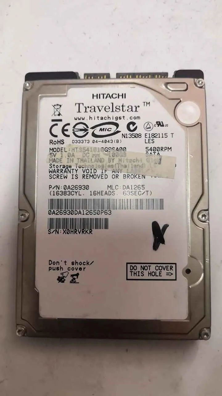 Hitachi HTS541010G9SA00 S/N X0HRVRKR