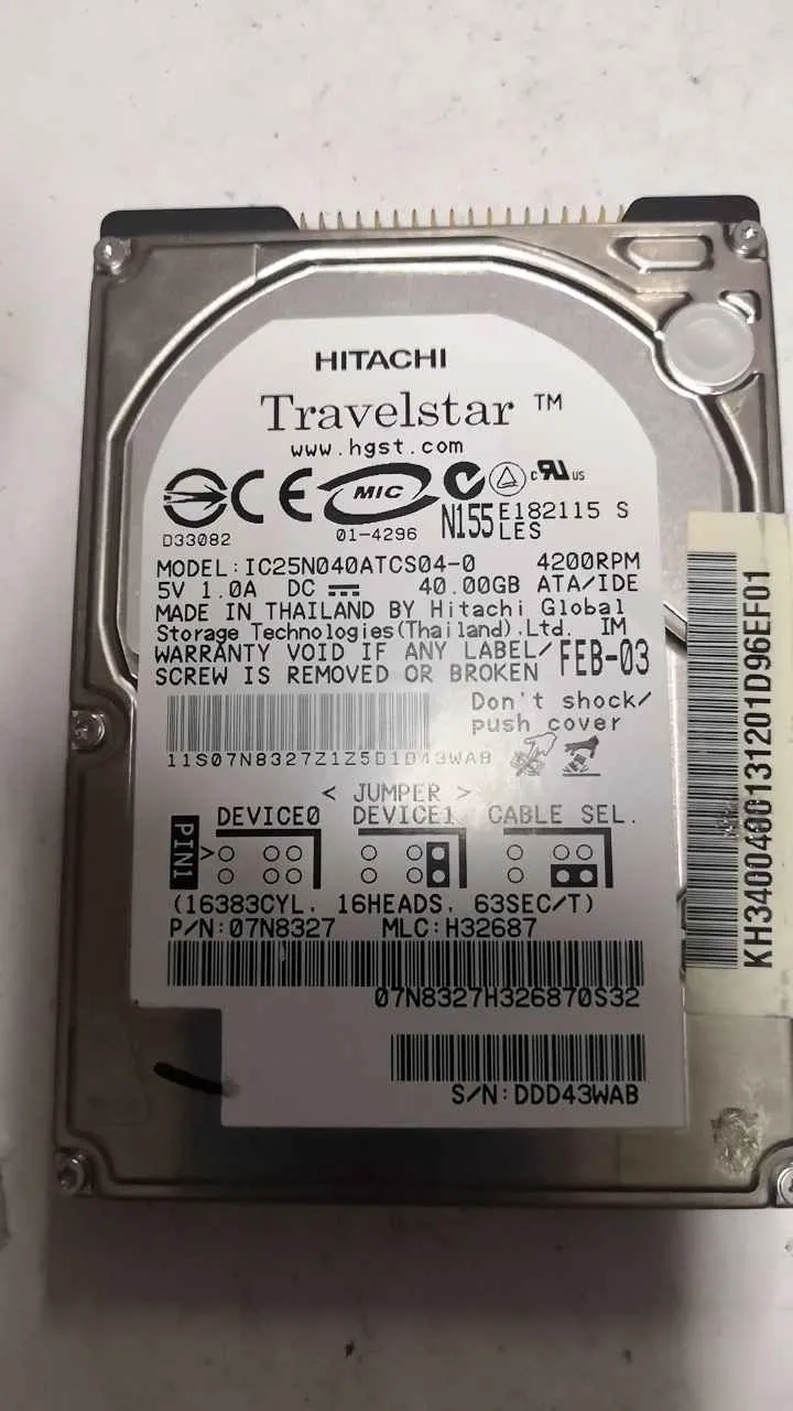 Fotografia dador IBM IC25N040ATCS04-0 SN DDD43WAB