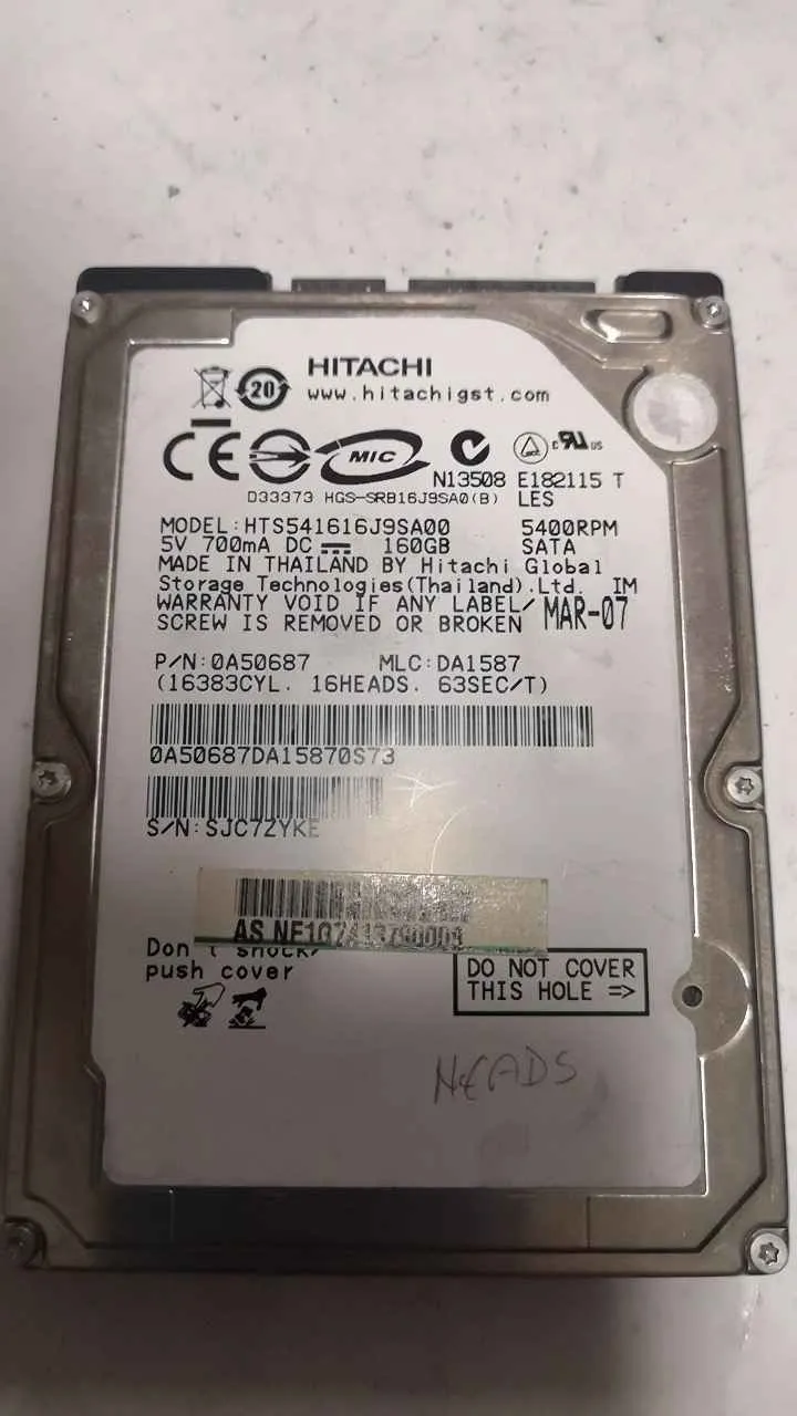 Hitachi HTS541616J9SA00 S/N SJC7ZYKE