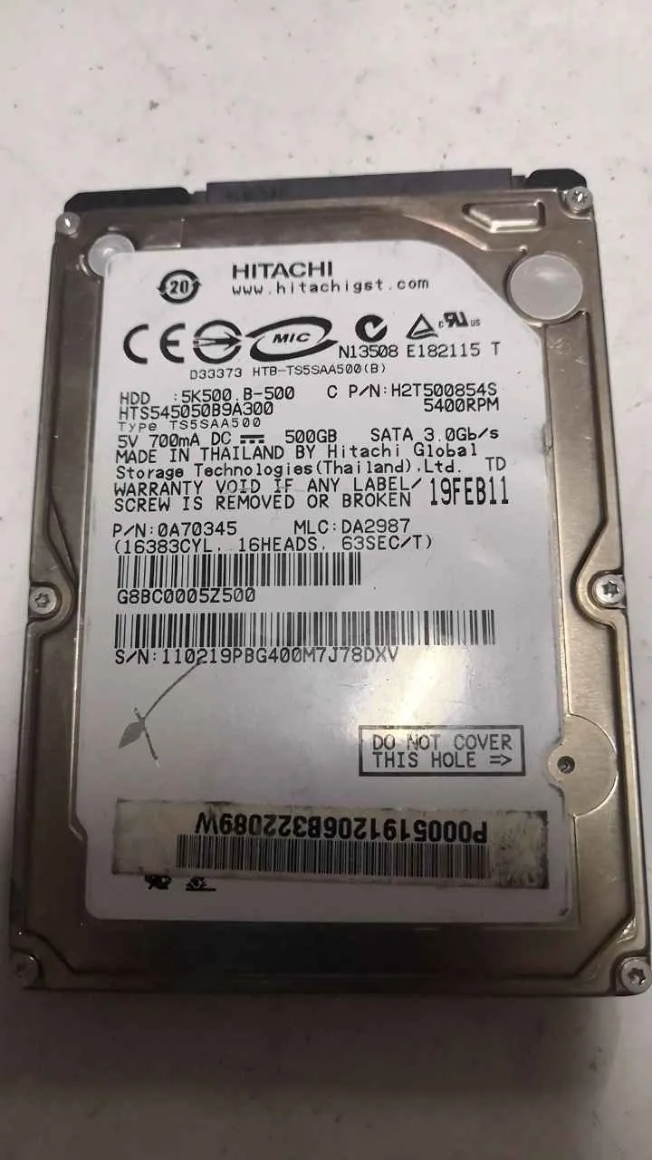 Hitachi HTS545050B9A300 S/N 110219PBG400M7J78DXV
