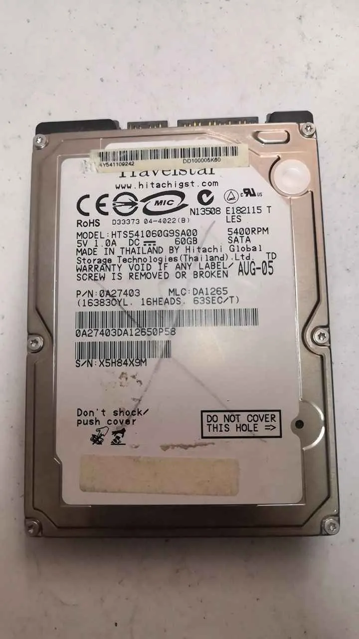 Hitachi HTS541060G9SA00 S/N X5H84X9M