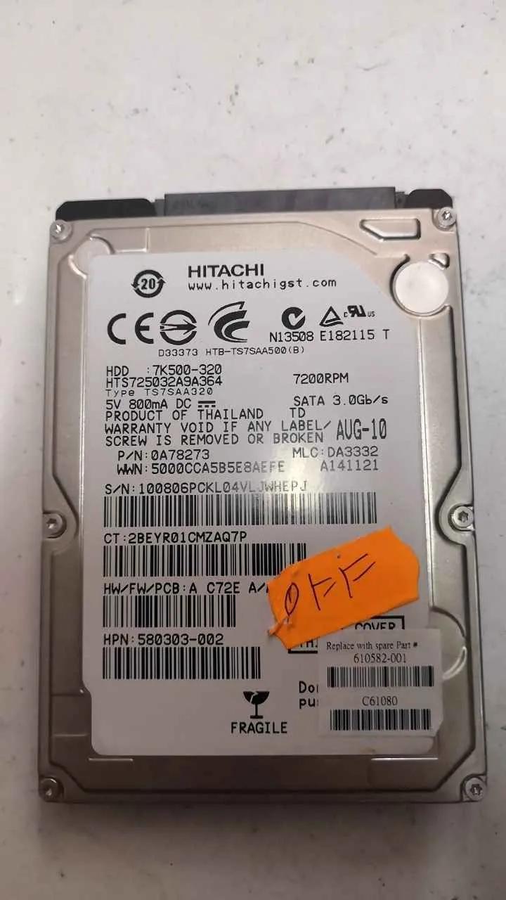 Hitachi HTS725032A9A364 S/N 100806PCKL04VLJWHEPJ
