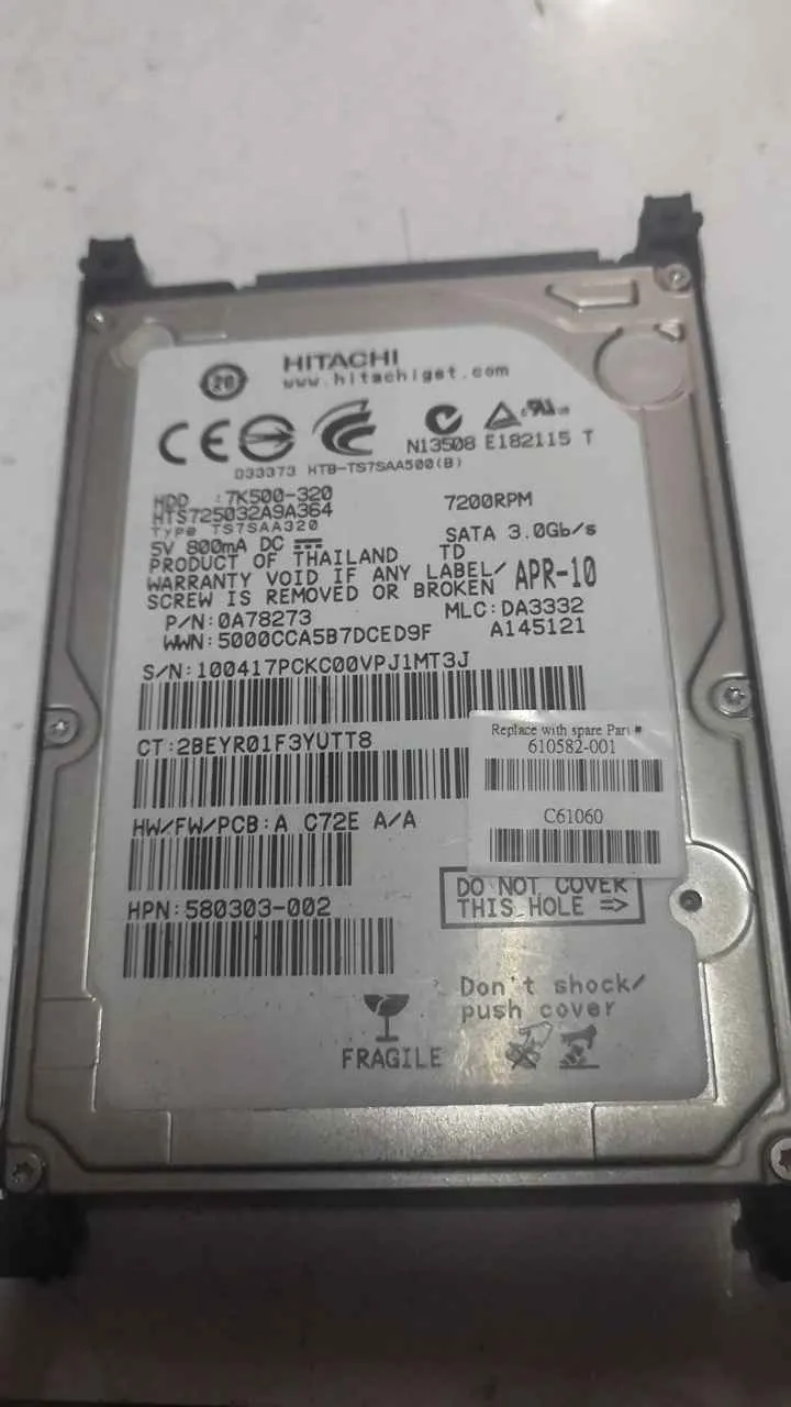 Hitachi HTS725032A9A364 S/N 100417PCKC00VPJ1MT3J