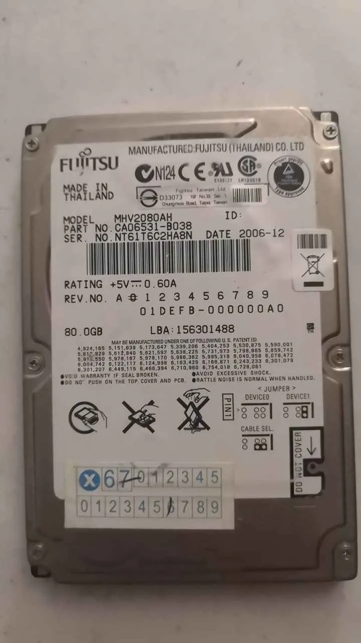 Fujitsu MHV2080AH S/N NT61T6C2HA8N