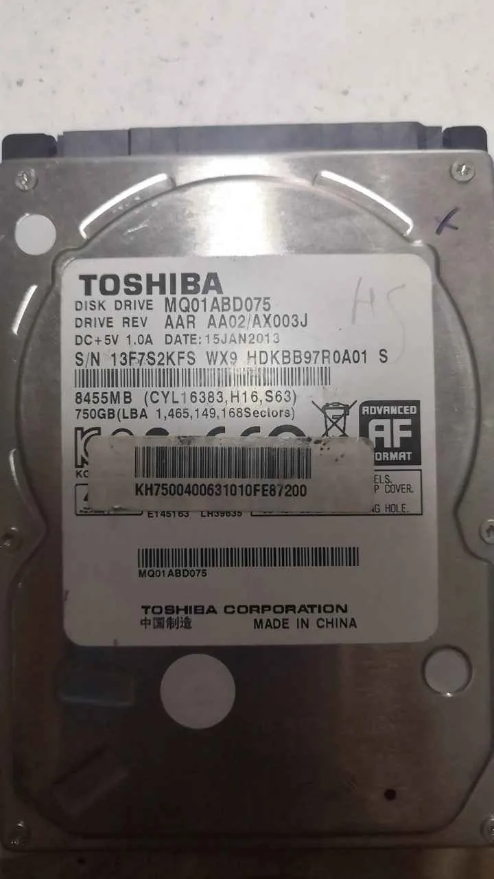 Toshiba MQ01ABD075 S/N 13F7S2KFSWX9