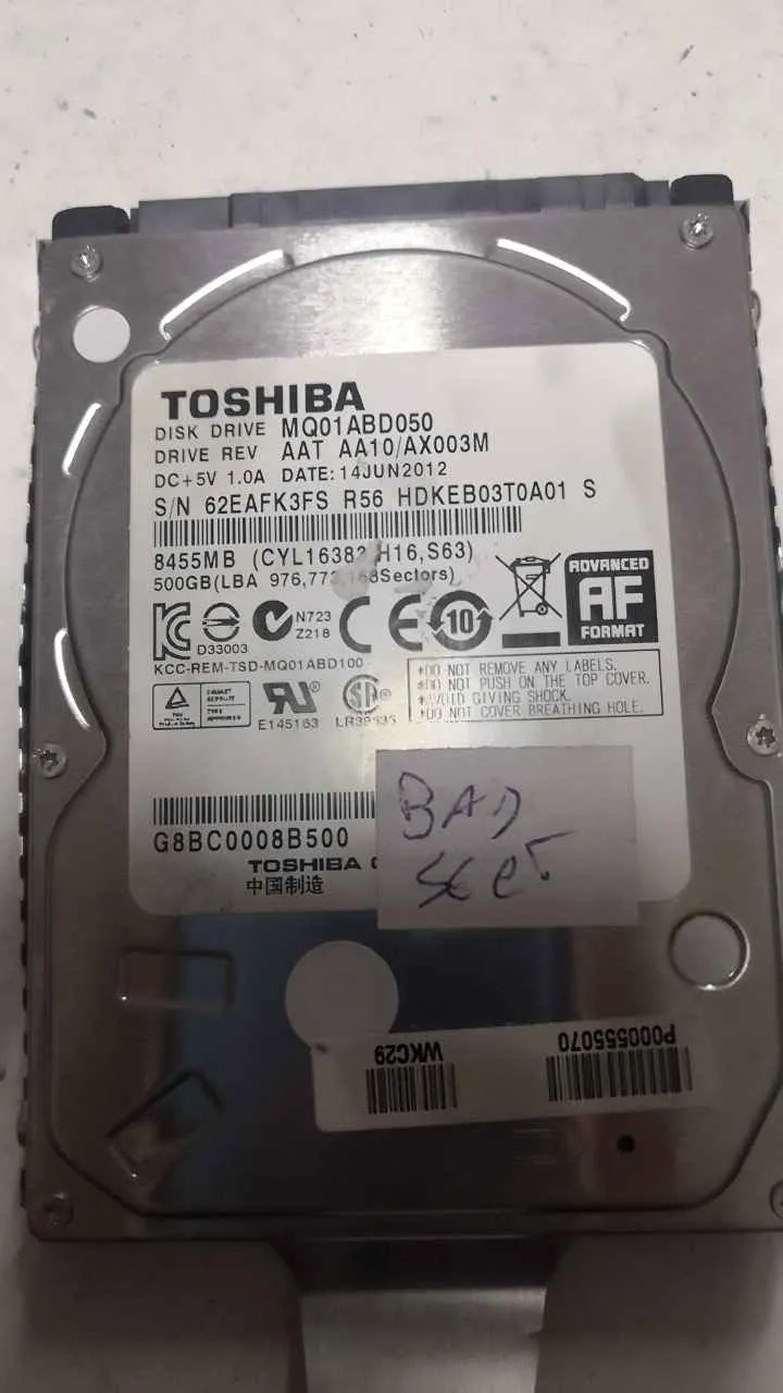 Toshiba MQ01ABD050 S/N 62EAFK3FSR56