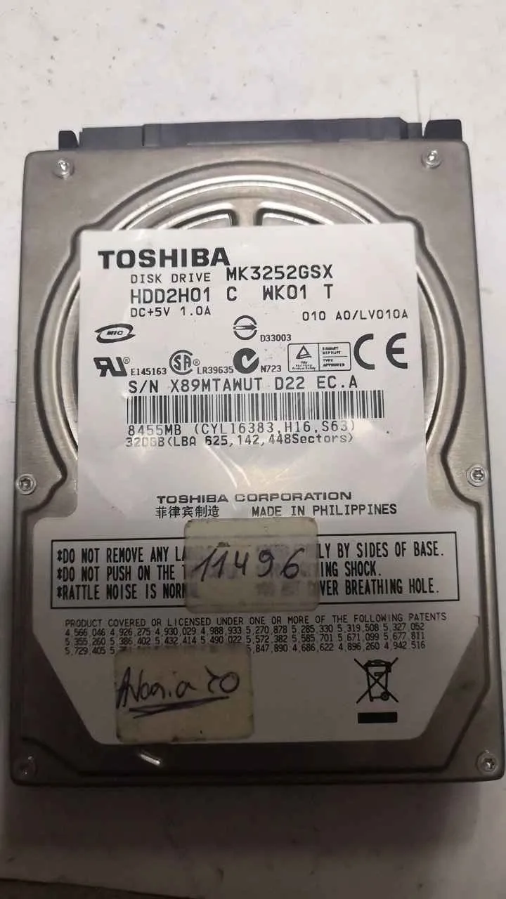 Toshiba MK3252GSX S/N X89MTAWUTD22