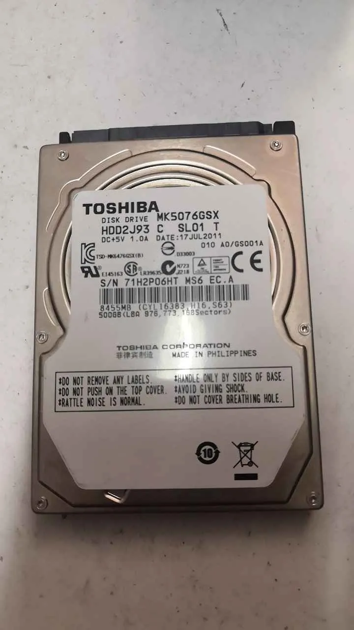 Toshiba MK5076GSX S/N 71H2P06HTMS6