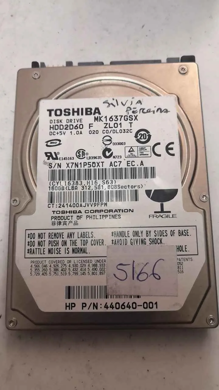Toshiba MK1637GSX S/N X7N1P5OXTAC7
