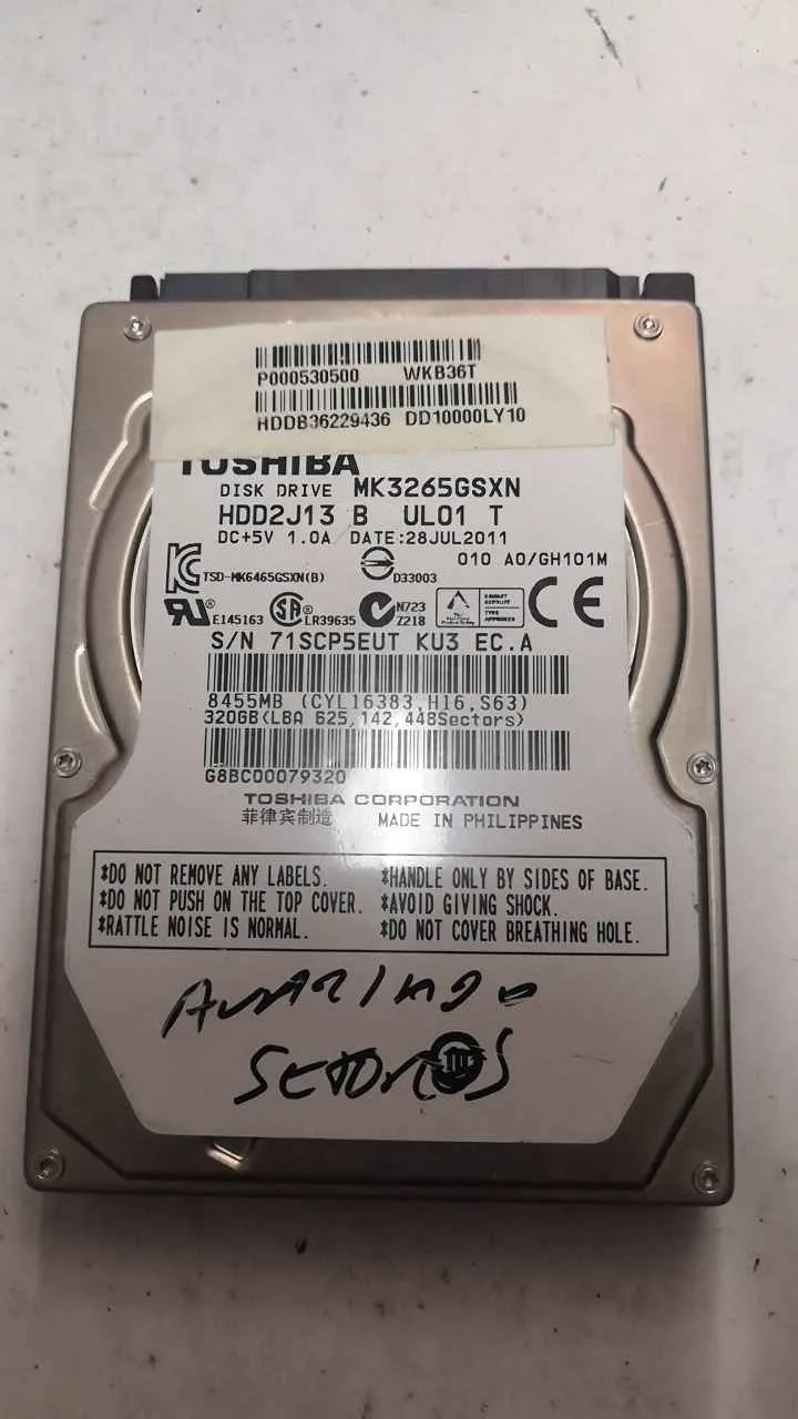 Toshiba MK3265GSXN S/N 71SCP5EUTKU3