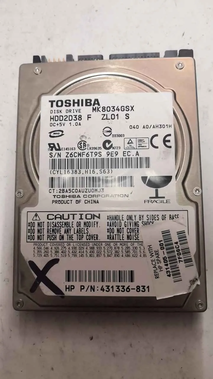 Toshiba MK8034GSX S/N Z6CWF6T9S9E9