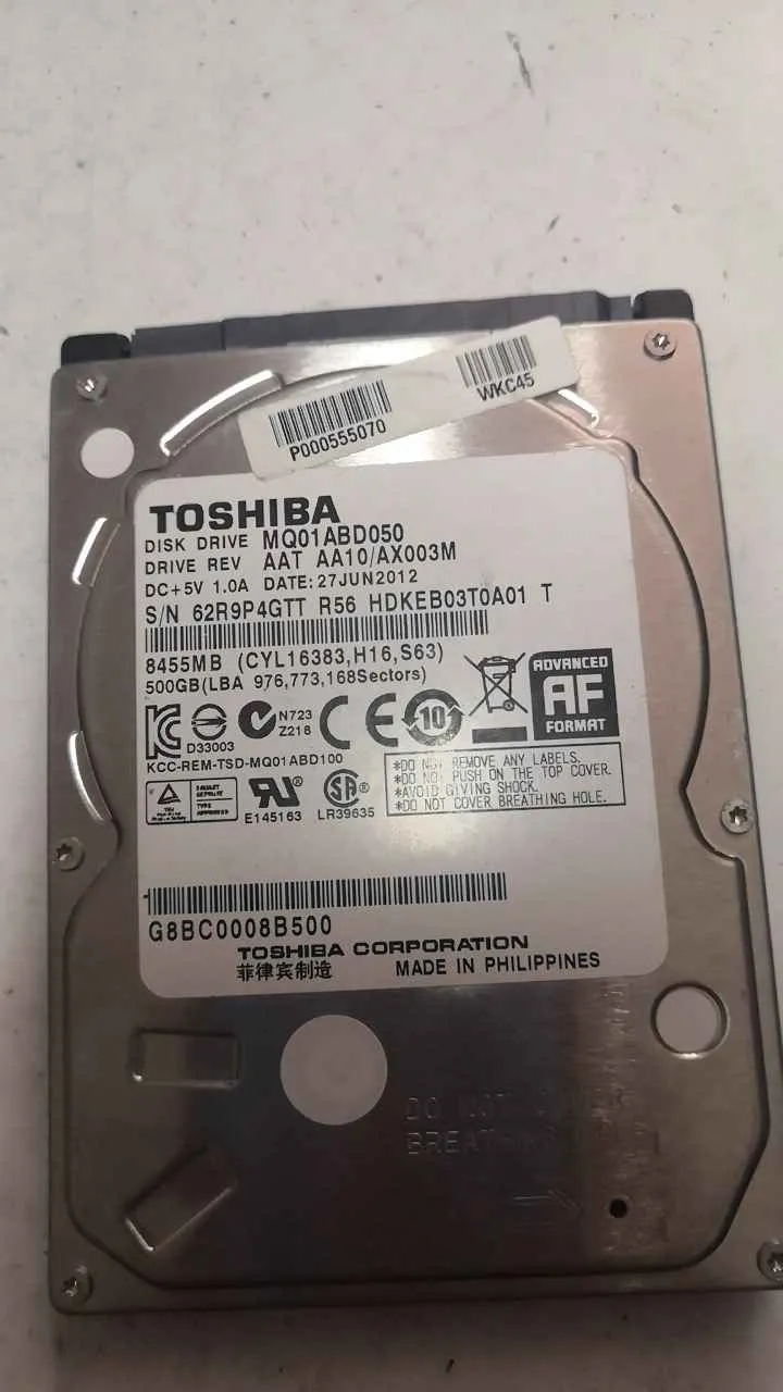 Toshiba MQ01ABD050 S/N 62R9P4GTTR56