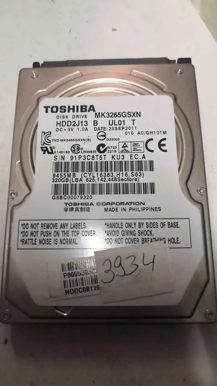 Toshiba MK3265GSXN S/N 91P3C8T5TKU3