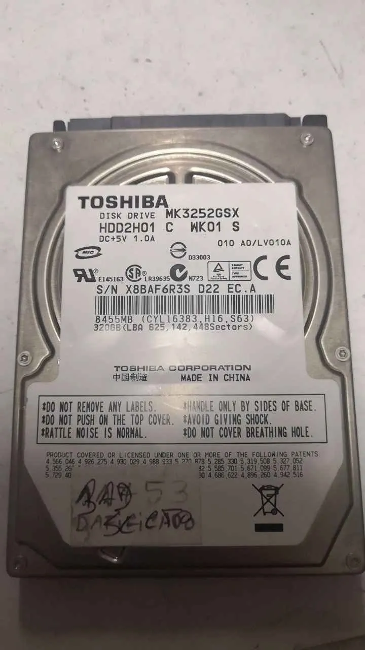 Toshiba MK3252GSX S/N X8BAF6R3SD22