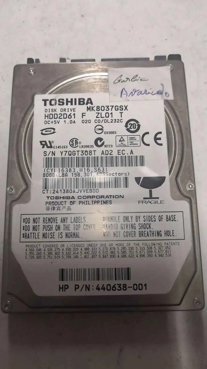 Toshiba MK8037GSX S/N Y7QGT3O8TAD2