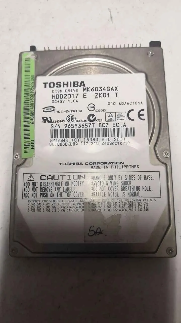 Toshiba MK6034GAX S/N 965Y3657T8C7