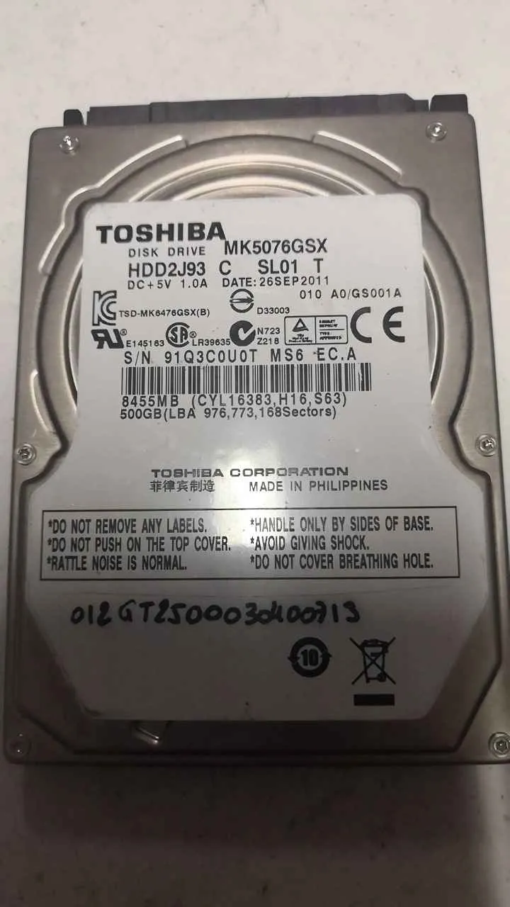 Toshiba MK5076GSX S/N 91Q3C0U0TMS6